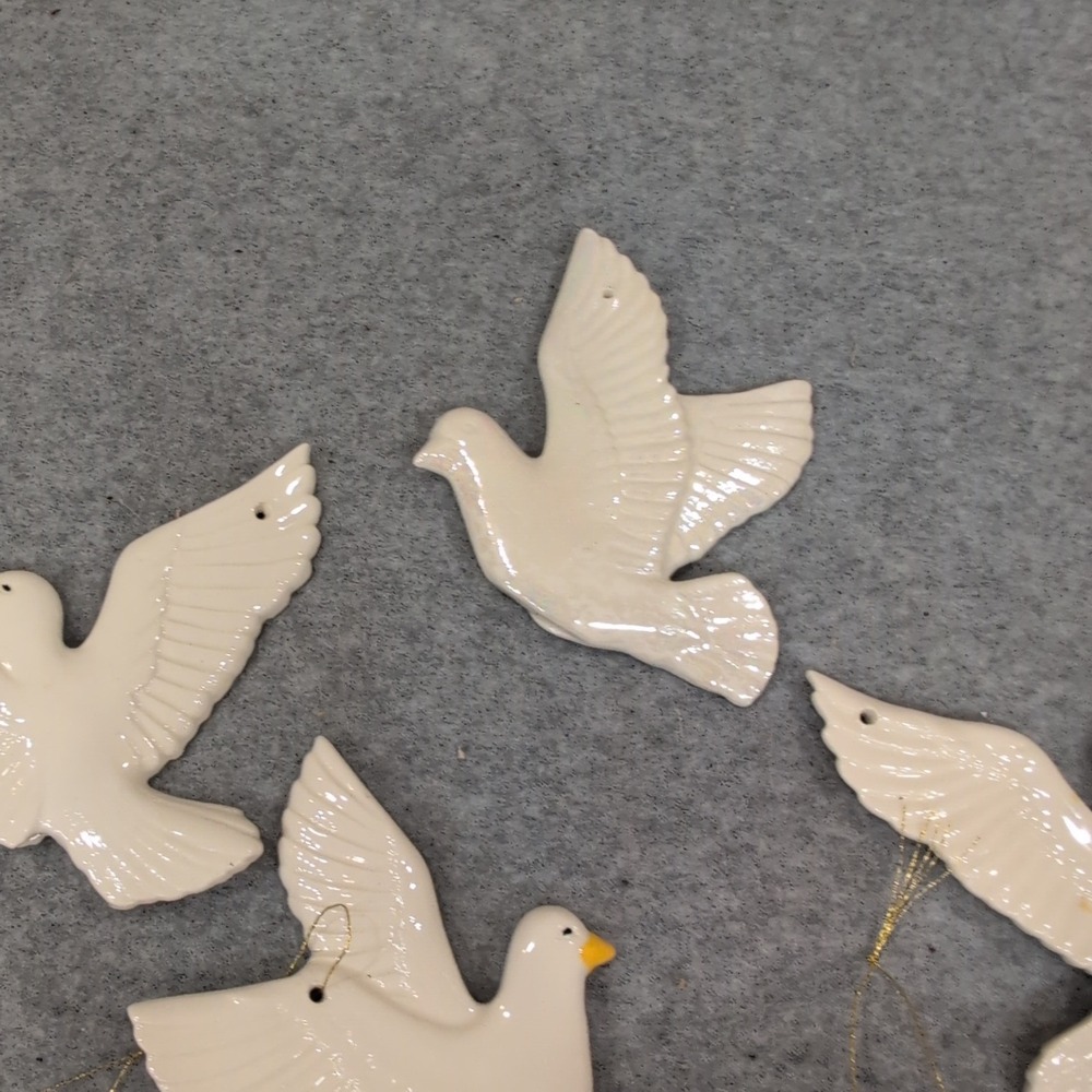 Handcrafted Ceramic White Dove Ornaments Set of 6 Glossy Bird Decor - Picture 4 of 6